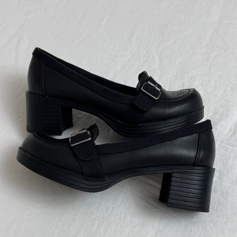 Vintage Rare Y2K Route 66 Black Chunky Heel Mules Size 7.5 Grunge Retro Buckle